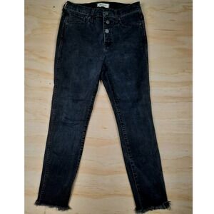 Madewell 10 High-Rise Skinny Jeans Black Button Fly Raw Hem 29P Petite